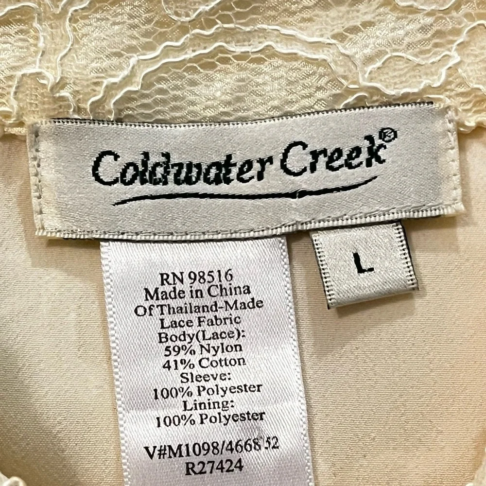 Coldwater Creek Blouse Lace Ruffle Button Up Cream Large 90s/Y2K - Picture 2 of 8